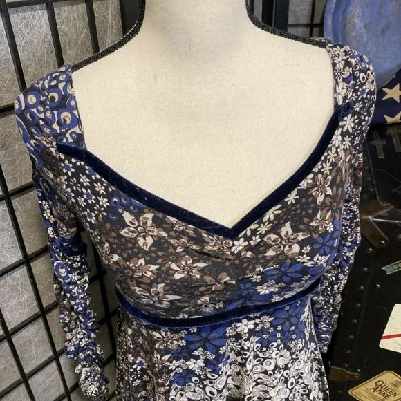 - Vintage Rinascimento Retro Blue & Brown Floral Print Dress - Picture 10 of 12